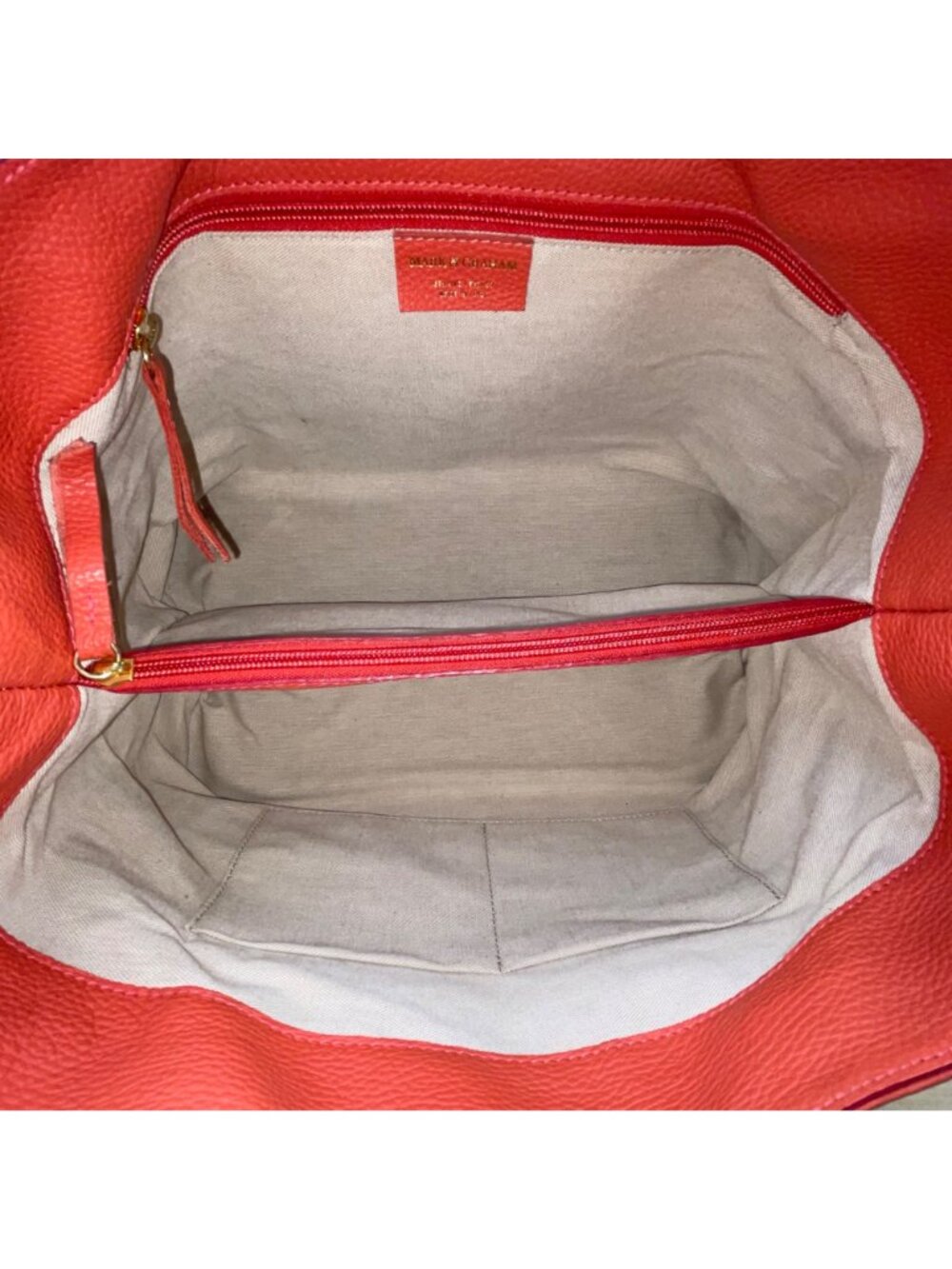 Mark & Graham Women’s Red Leather Gold BCB Initial Details Tote Bag Size L - Picture 7 of 13